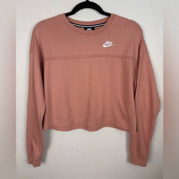 Nike Women's Salmon Cropped Crewneck Pullover Long Sleeve Relaxed Fit Size XS - Picture 2 of 6